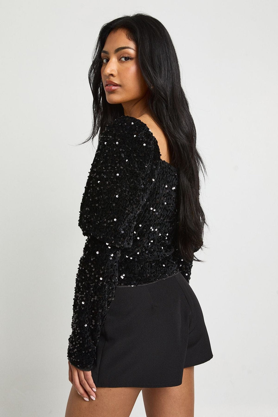Sequin Sweetheart Neck Top