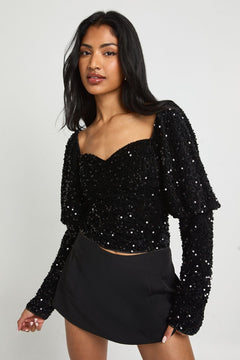 Sequin Sweetheart Neck Top