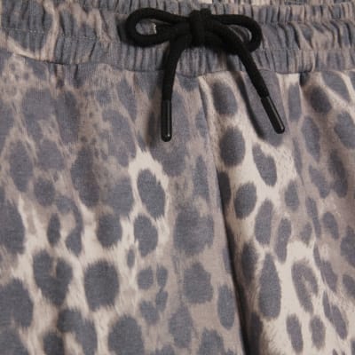 Beige Leopard Drawstring Wide Leg Joggers