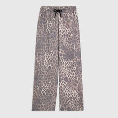 Beige Leopard Drawstring Wide Leg Joggers