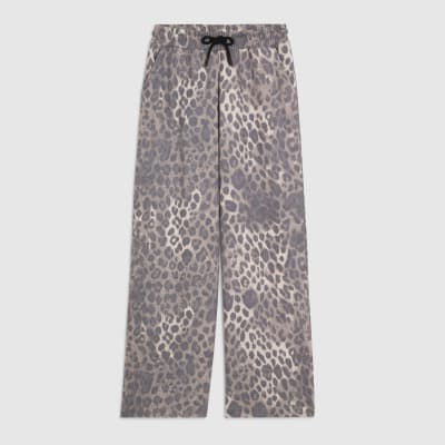 Beige Leopard Drawstring Wide Leg Joggers