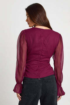 Chiffon V Neck Long Sleeve Top