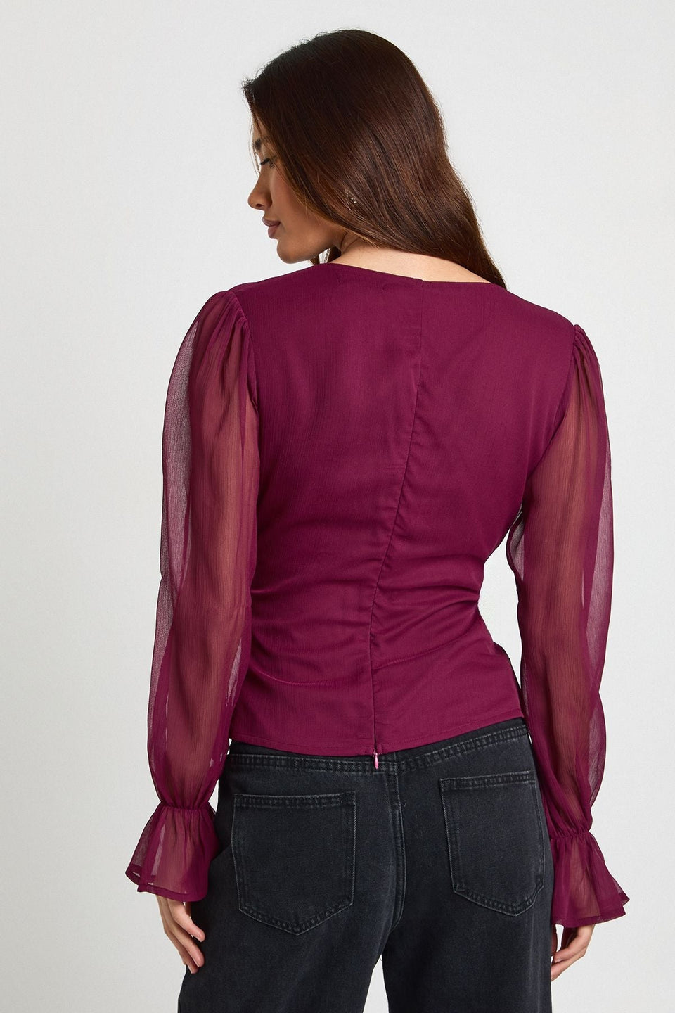 Chiffon V Neck Long Sleeve Top