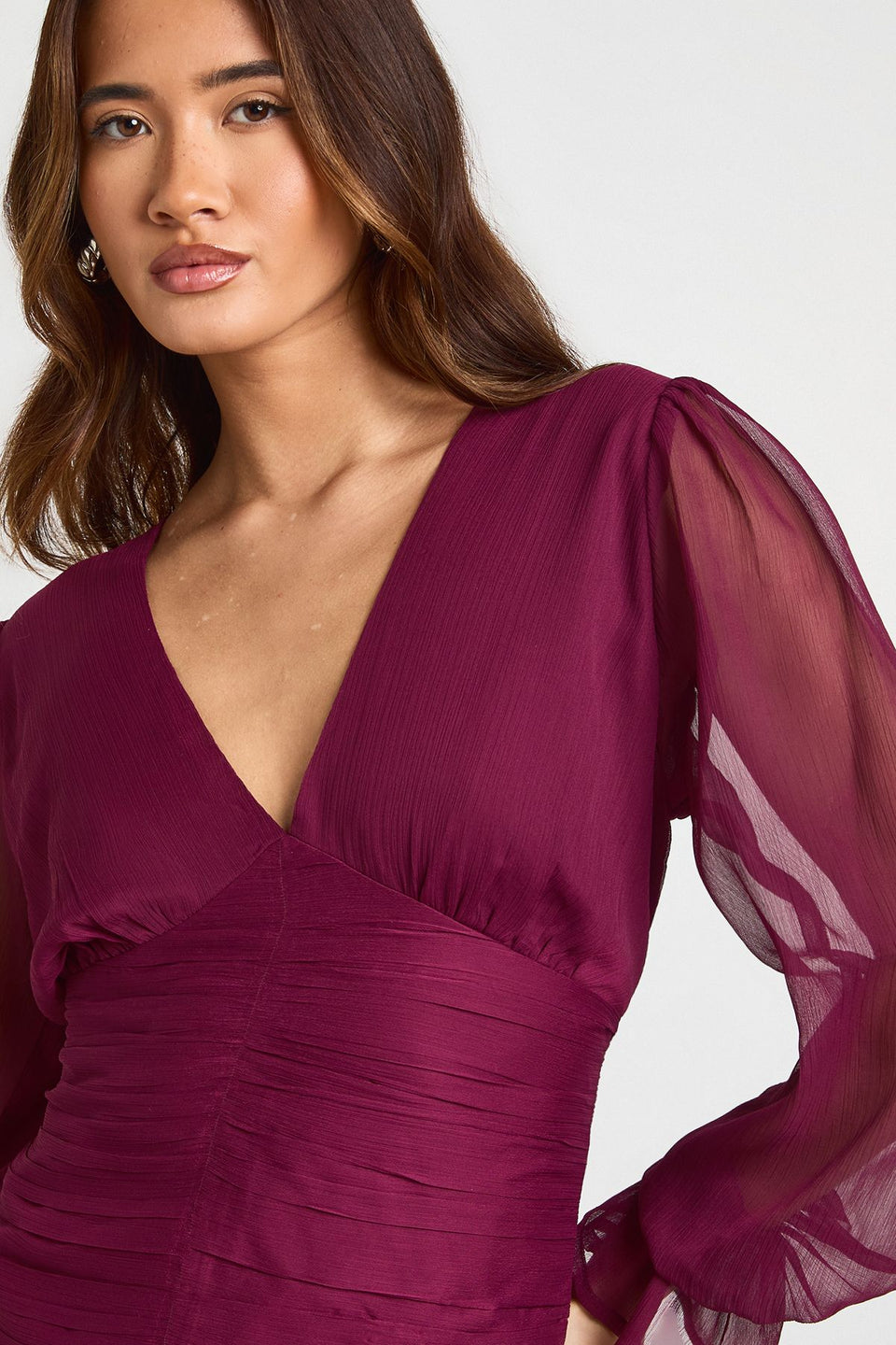 Chiffon V Neck Long Sleeve Top