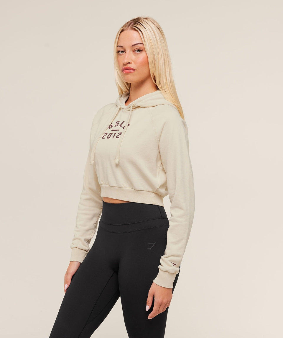 Gymshark Gymshark Lifting Club 2012 Graphic Cropped Hoodie - Stone Beige/Wash