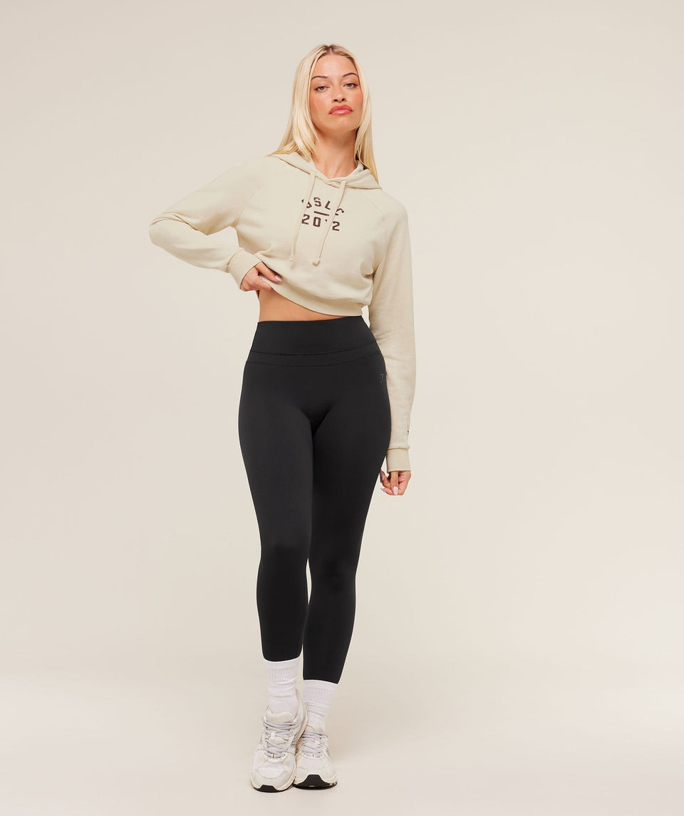 Gymshark Gymshark Lifting Club 2012 Graphic Cropped Hoodie - Stone Beige/Wash