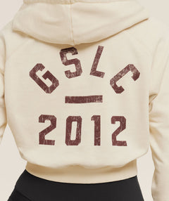 Gymshark Gymshark Lifting Club 2012 Graphic Cropped Hoodie - Stone Beige/Wash