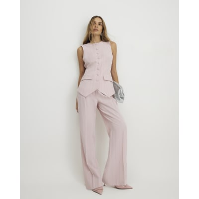 Pink Sleeveless Striped Longline Waistcoat