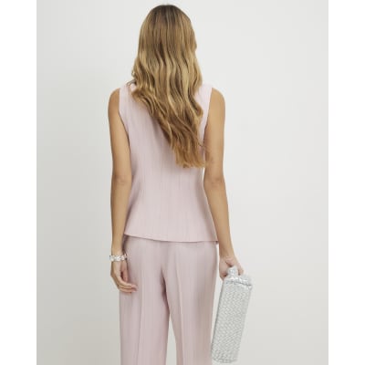 Pink Sleeveless Striped Longline Waistcoat
