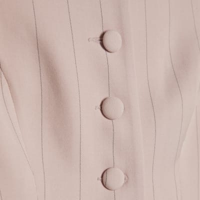 Pink Sleeveless Striped Longline Waistcoat