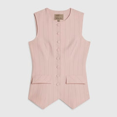 Pink Sleeveless Striped Longline Waistcoat