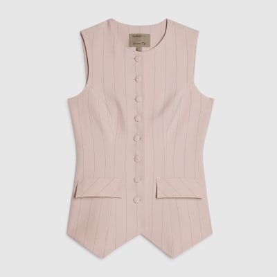 Pink Sleeveless Striped Longline Waistcoat