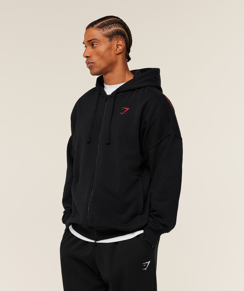Gymshark Power Zip Up Hoodie - Black/Conditioning Red