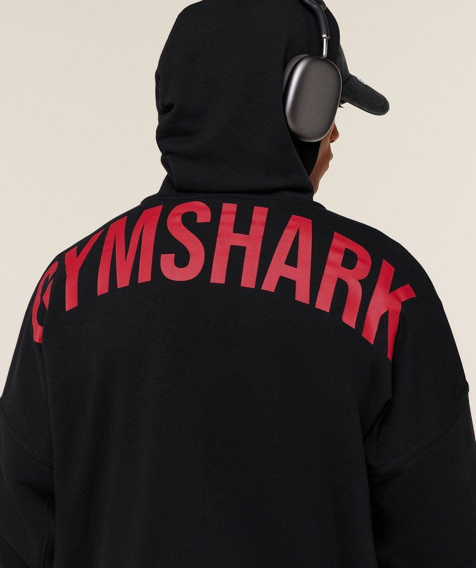 Gymshark Power Zip Up Hoodie - Black/Conditioning Red