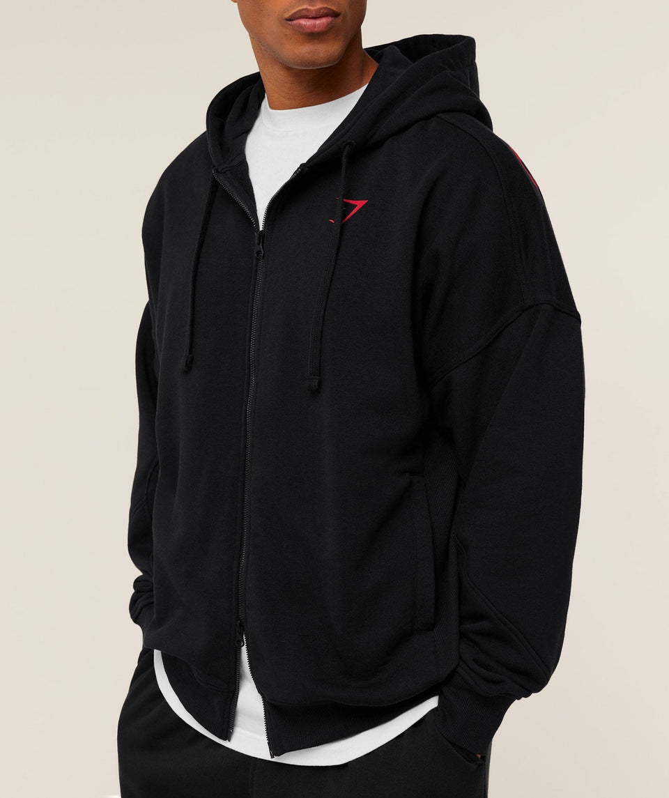 Gymshark Power Zip Up Hoodie - Black/Conditioning Red