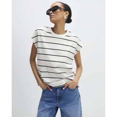 Cream Striped Grown On Sleeve T-shirt