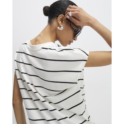 Cream Striped Grown On Sleeve T-shirt