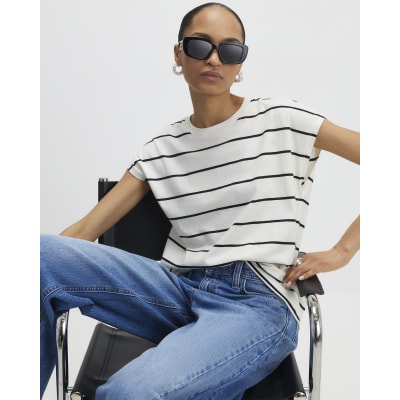 Cream Striped Grown On Sleeve T-shirt