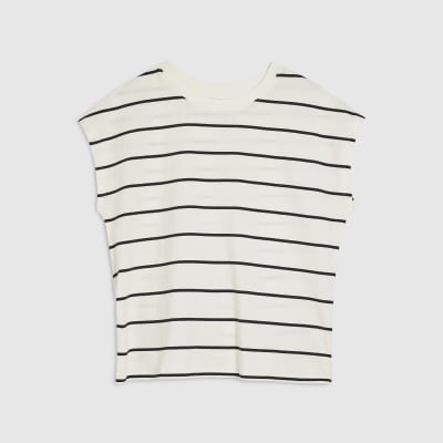 Cream Striped Grown On Sleeve T-shirt