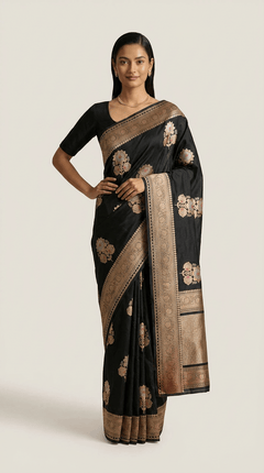 Noir Heritage Banarasi Silk Saree With Antique Gold Zari