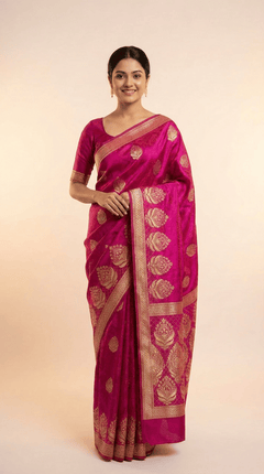 Rani Gulab Banarasi Silk Saree With Royal Gold Zari