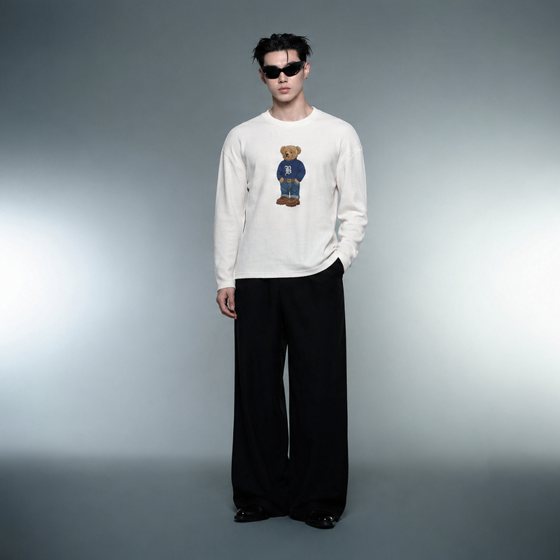 Blacklist Bear Basics Waffle T-shirt Off White