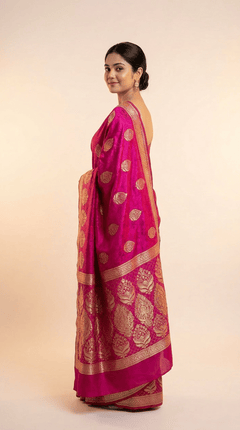 Rani Gulab Banarasi Silk Saree With Royal Gold Zari