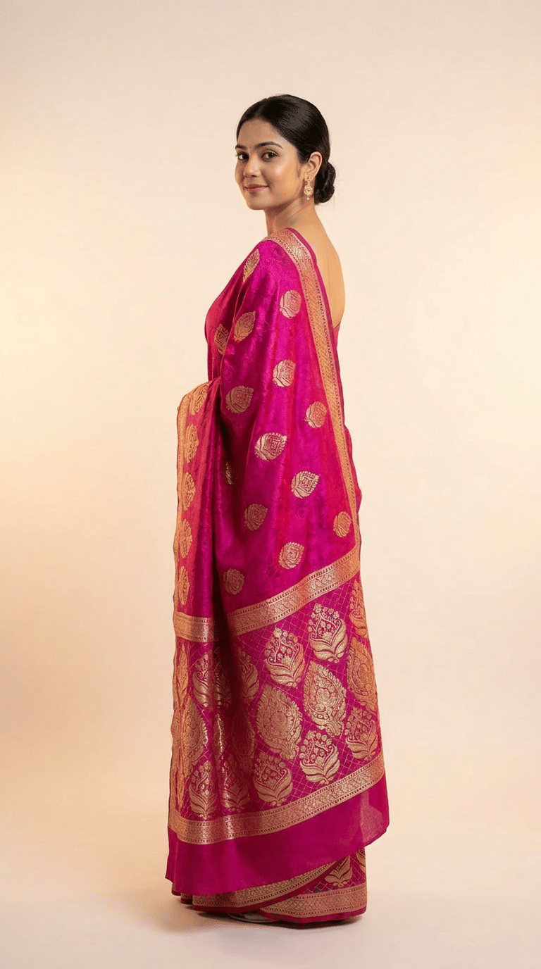 Rani Gulab Banarasi Silk Saree With Royal Gold Zari