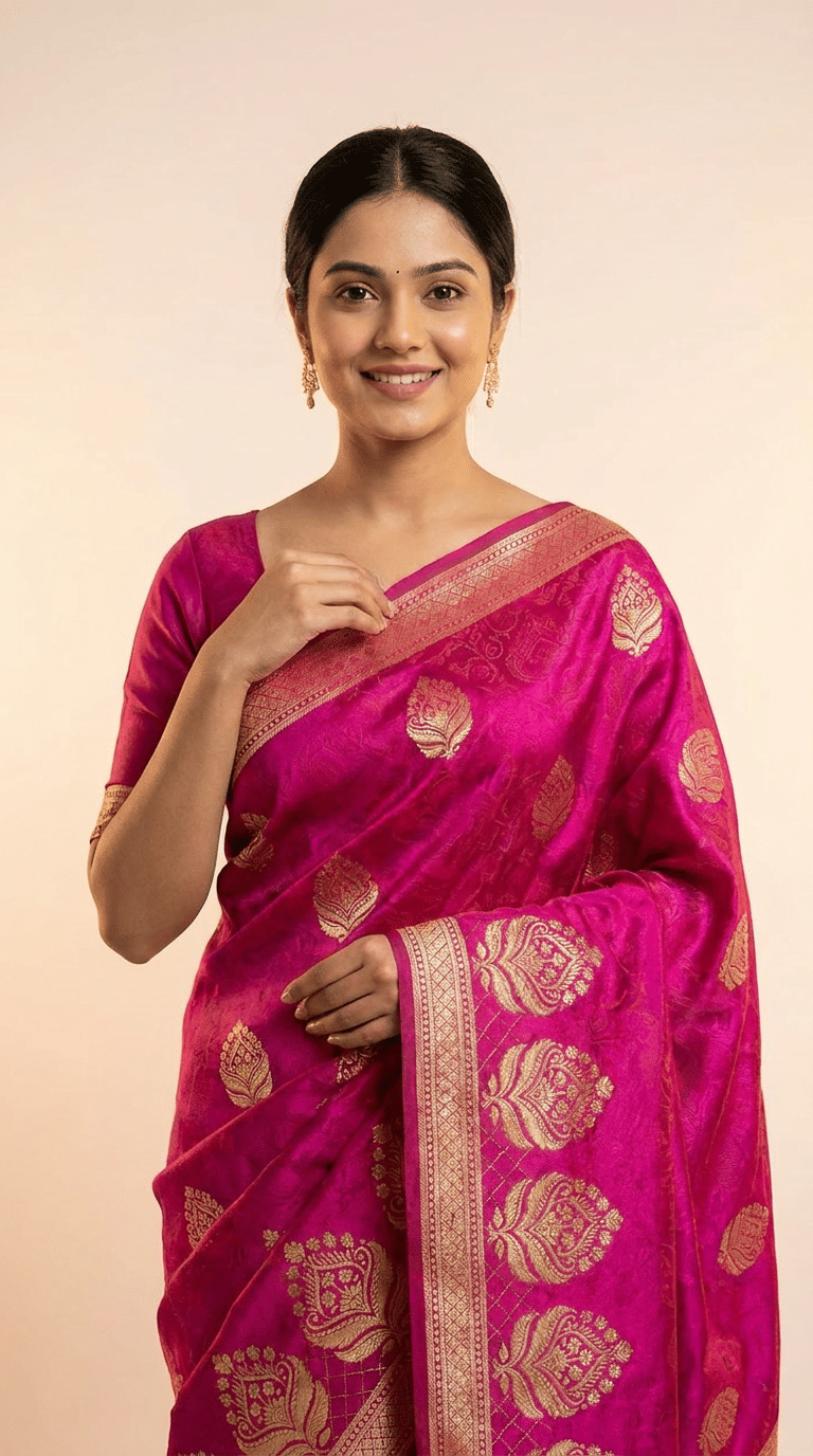Rani Gulab Banarasi Silk Saree With Royal Gold Zari
