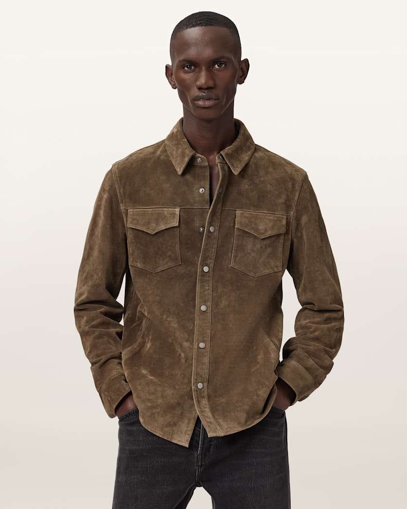 AllSaints Sully Suede Shirt Baker Brown
