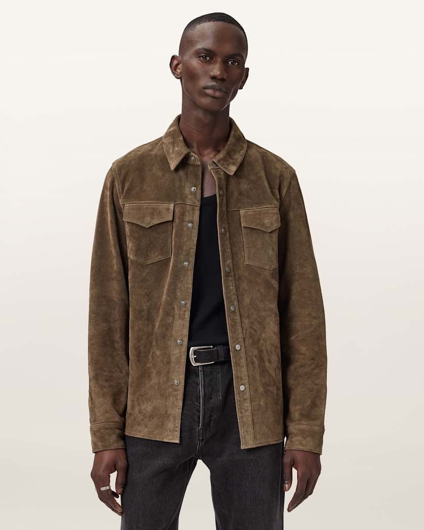 AllSaints Sully Suede Shirt Baker Brown