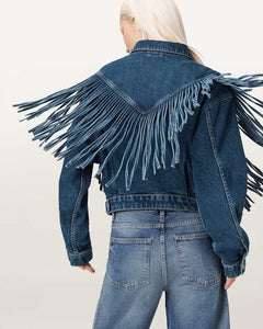 AllSaints Marlene Westen Tassel Denim Jacket Women's Dark Indigo Women's