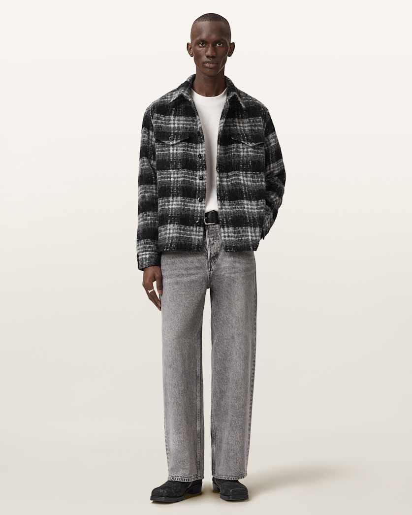 AllSaints Korey Relaxed Fit Check Shirt Black/Charcoal