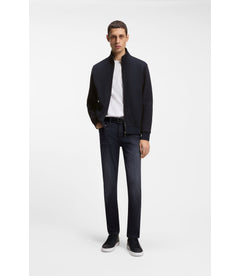 Boss Zip Up Sweatshirt In Mercerized Stretch Cotton Piqu Dark Blue