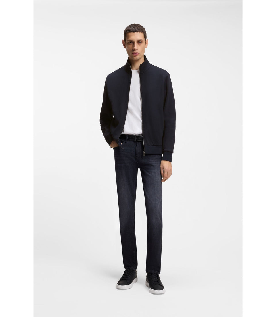 Boss Zip Up Sweatshirt In Mercerized Stretch Cotton Piqu Dark Blue