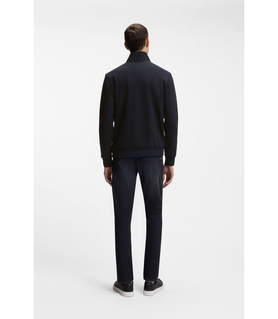 Boss Zip Up Sweatshirt In Mercerized Stretch Cotton Piqu Dark Blue