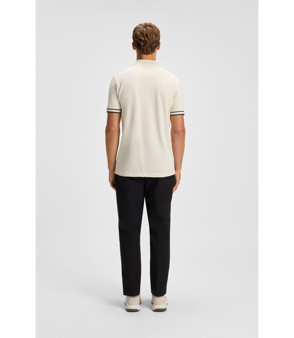 Boss Zip Neck Polo Shirt In Stretch Cotton Piqu White