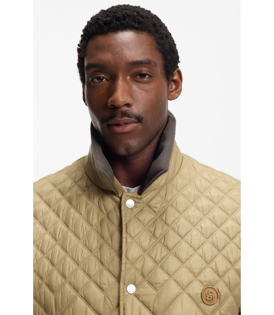 Boss Water Repellent Jacket With Mixed Quilting Khaki