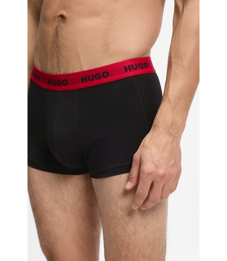Hugo Three Pack Trunks With Jacquard Logo Waistband Dark Grey