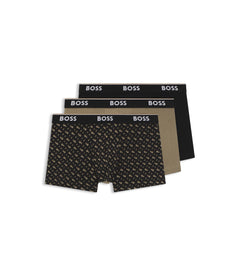 Boss Three Pack Of Trunks With Logo Waistbands Light Brown