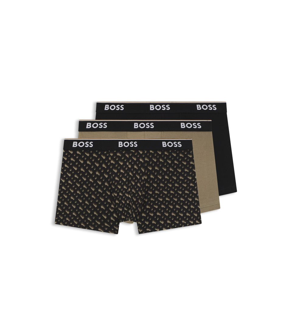 Boss Three Pack Of Trunks With Logo Waistbands Light Brown