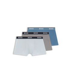 Boss Three Pack Of Stretch Cotton Trunks With Logo Waistbands Light Blue