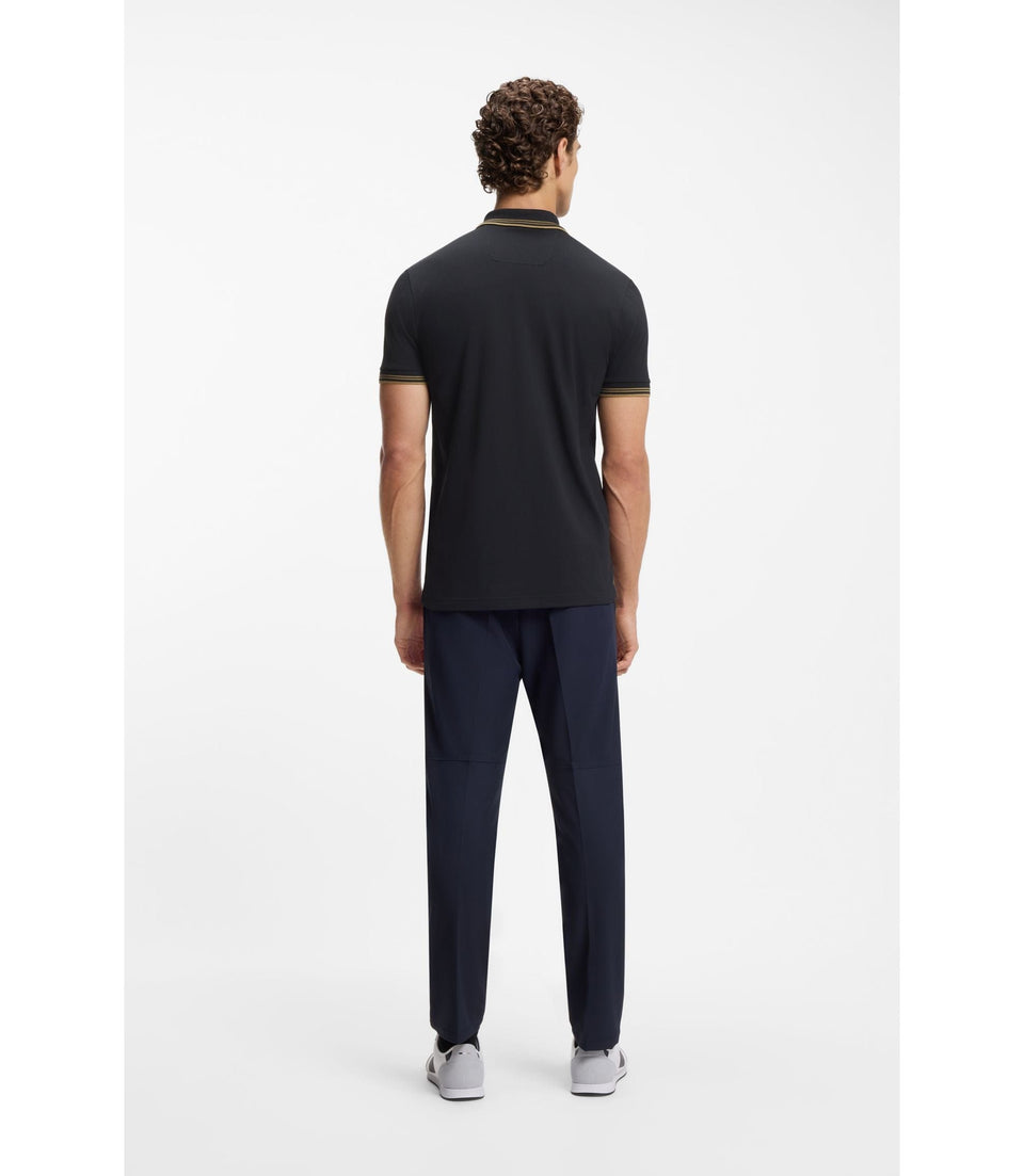 Boss Stretch Cotton Slim Fit Polo Shirt With Branding And Stripes Dark Blue