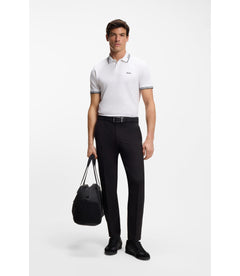Boss Stretch Cotton Slim Fit Polo Shirt With Branding And Stripes White