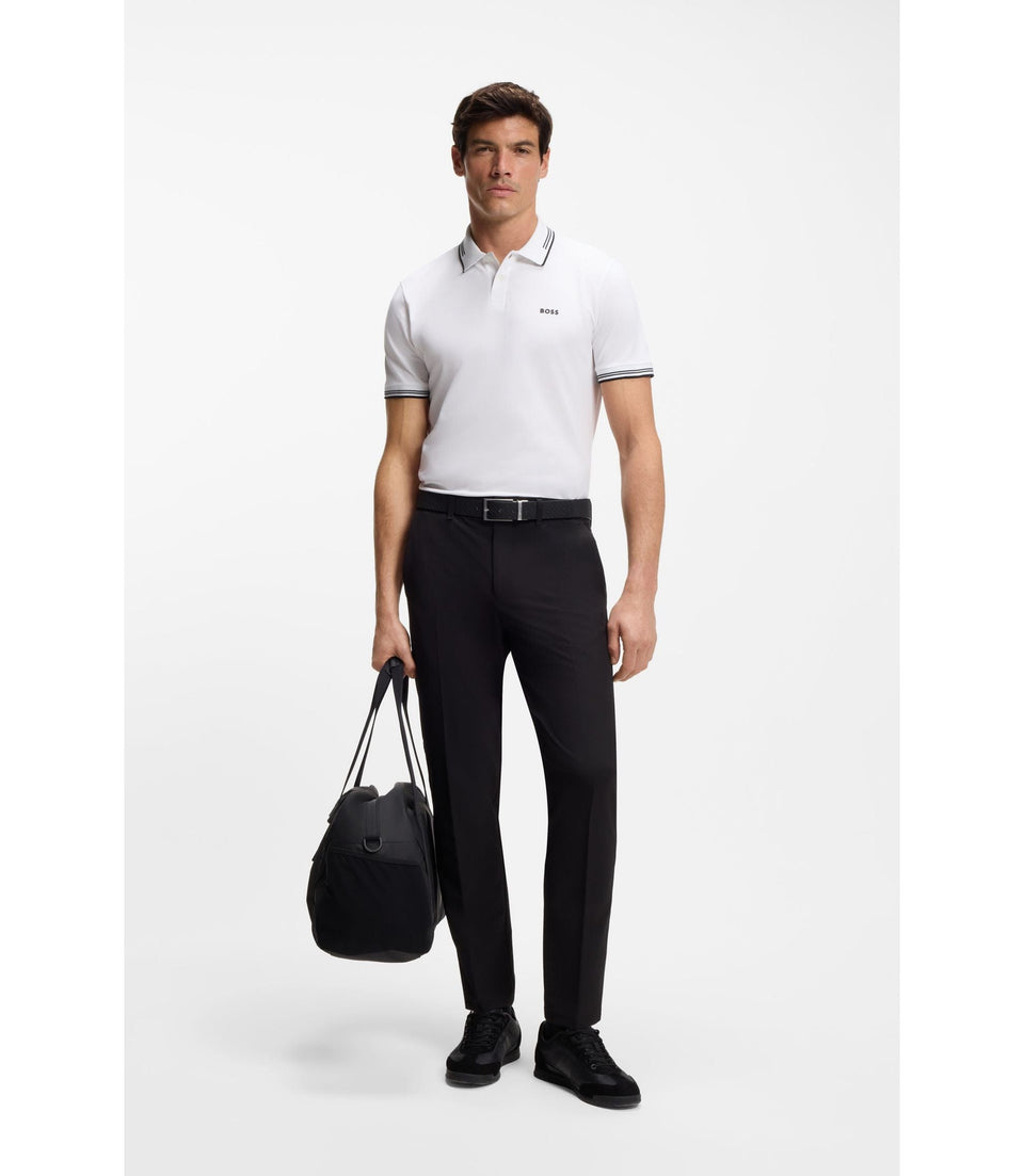 Boss Stretch Cotton Slim Fit Polo Shirt With Branding And Stripes White