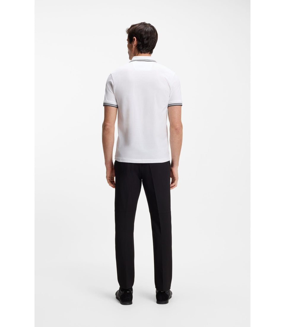 Boss Stretch Cotton Slim Fit Polo Shirt With Branding And Stripes White