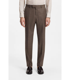 Boss Slim Fit Trousers In Virgin Wool Silk And Linen Dark Brown