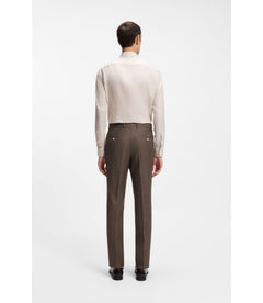 Boss Slim Fit Trousers In Virgin Wool Silk And Linen Dark Brown
