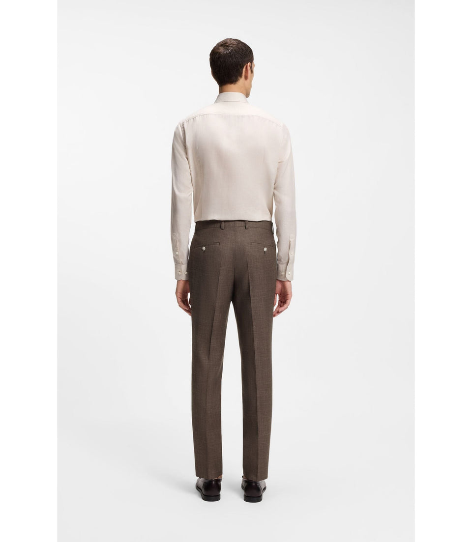 Boss Slim Fit Trousers In Virgin Wool Silk And Linen Dark Brown