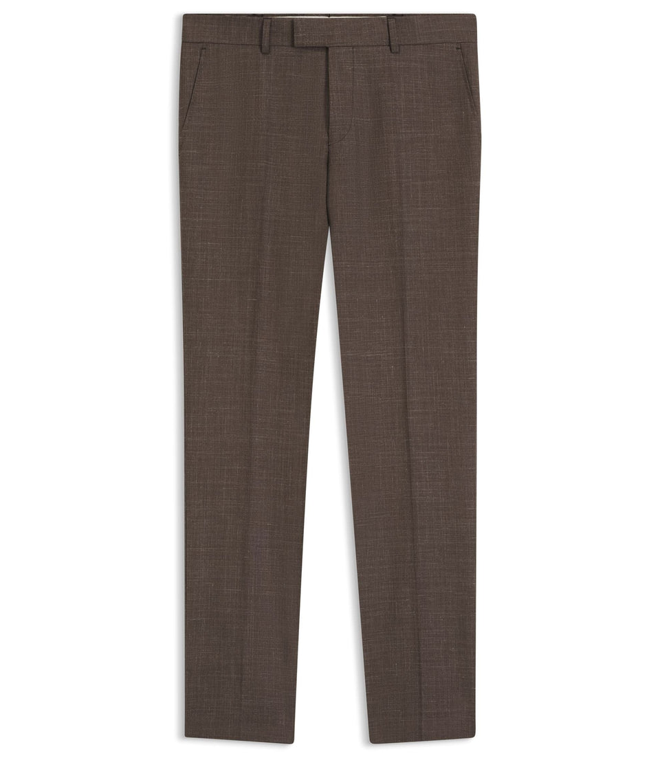 Boss Slim Fit Trousers In Virgin Wool Silk And Linen Dark Brown